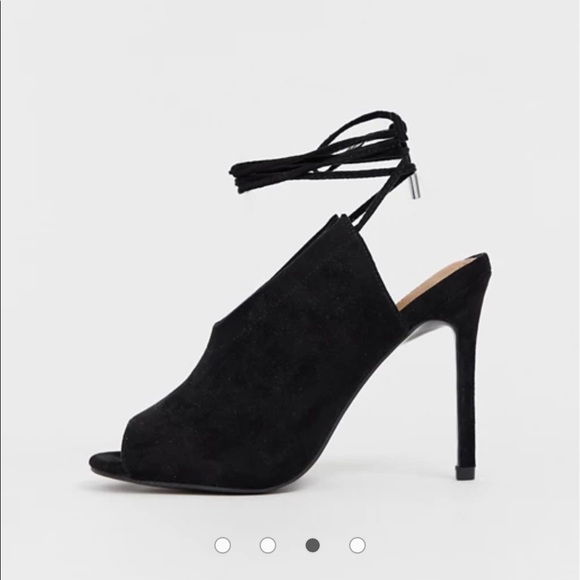 ASOS Ankle Toe Peep Toe Heels Black 6 Faux Suede - Picture 2 of 13